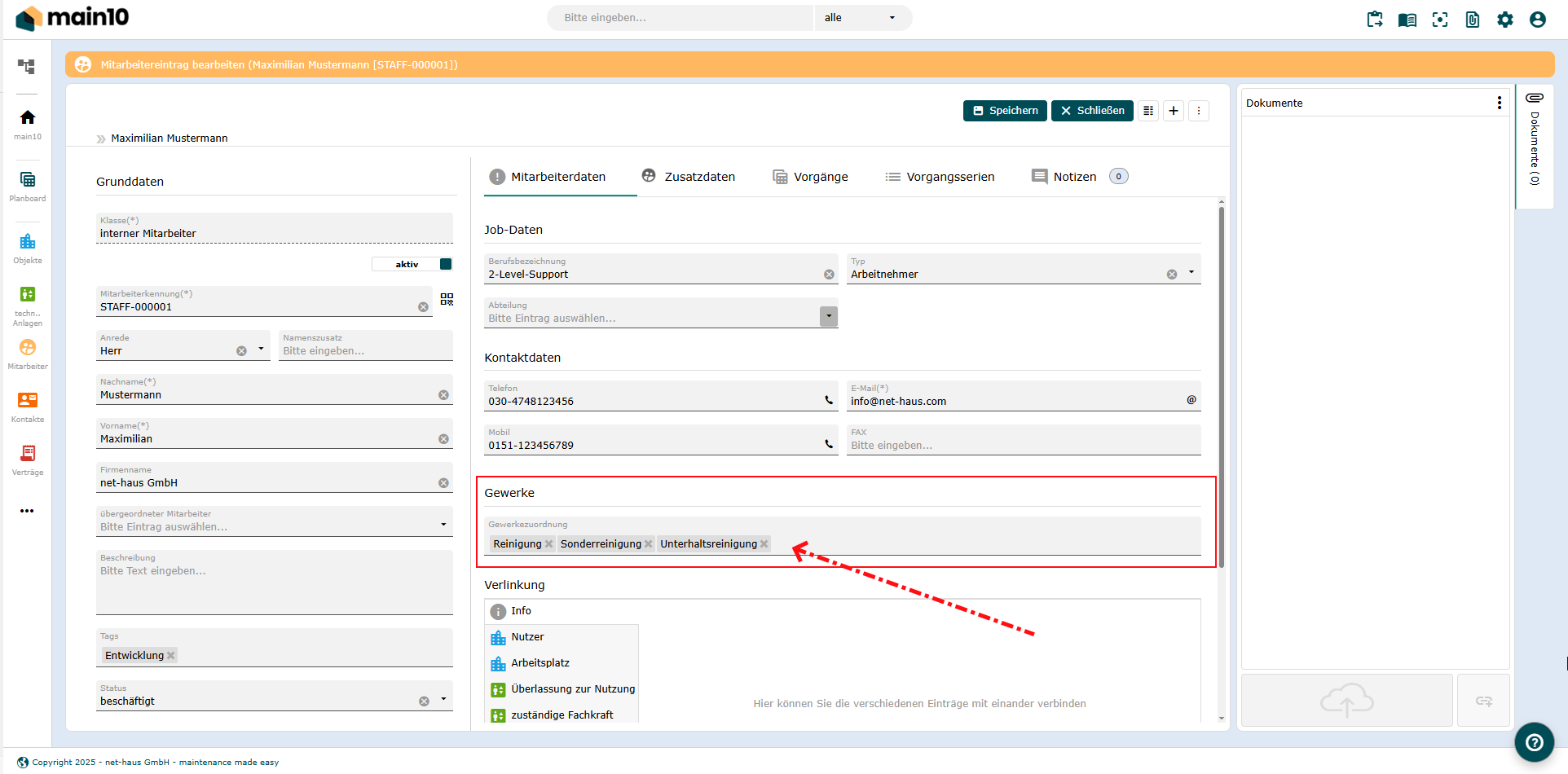 Gewerkezuordnung in Mitarbeitern